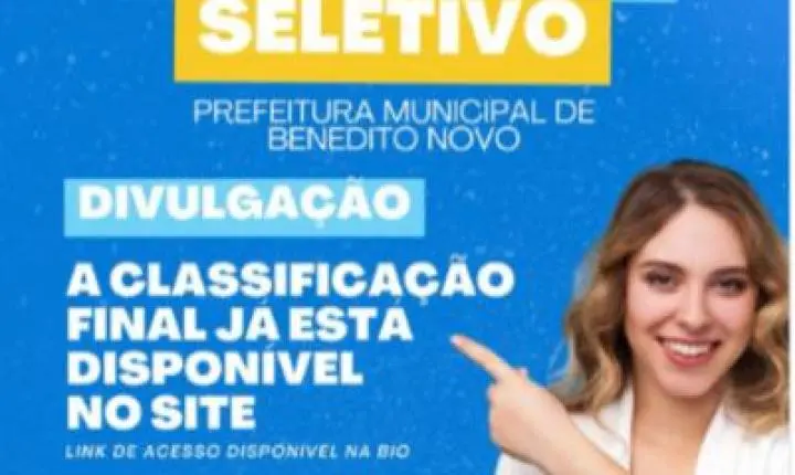 Prefeitura de Benedito Novo divulga classificação final de processos seletivos para estágio e contratação temporária