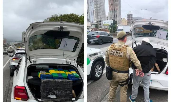 Quase 30 quilos de drogas são apreendidos na BR-101 em Itapema após perseguição com apoio policial aéreo