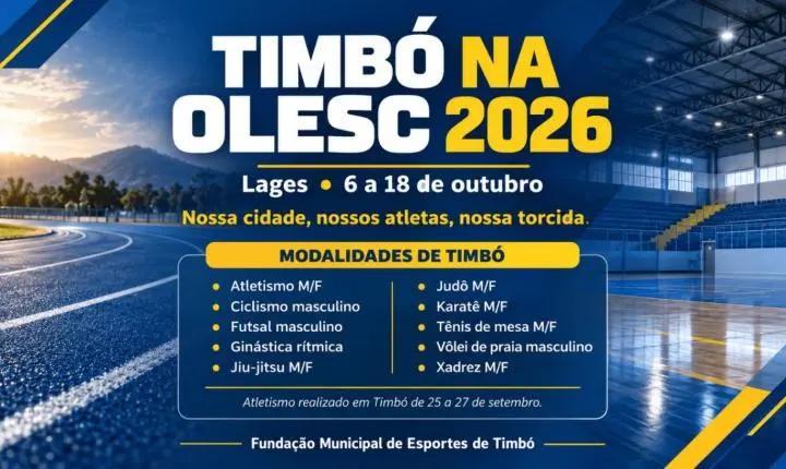 Timbó se prepara para disputar a OLESC 2026 em Lages